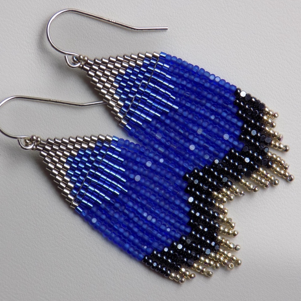 Sage’s Aura | Midnight + Azure | Handmade Beaded Earrings NWOT
